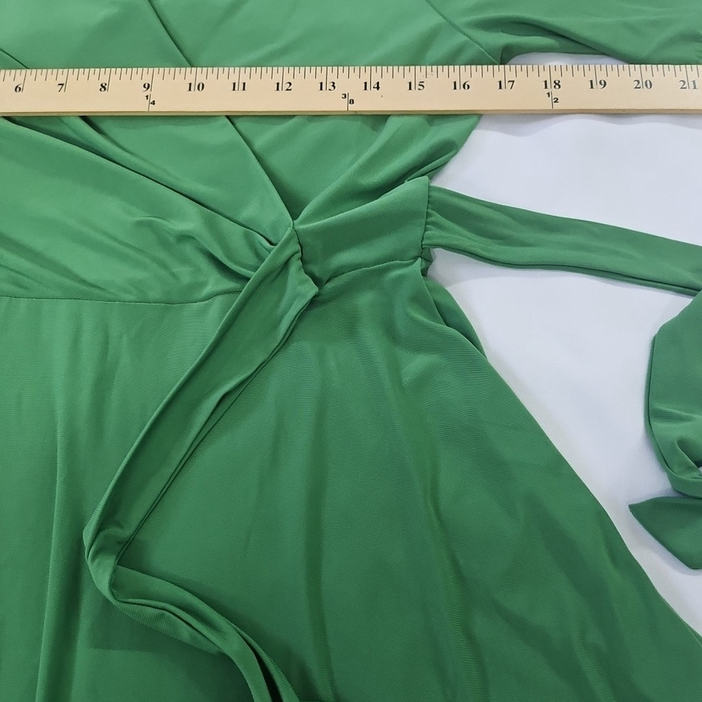 GILLI Faux Wrap V Neck Green Office Career Midi Dress Womens Size M - Picture 8 of 10